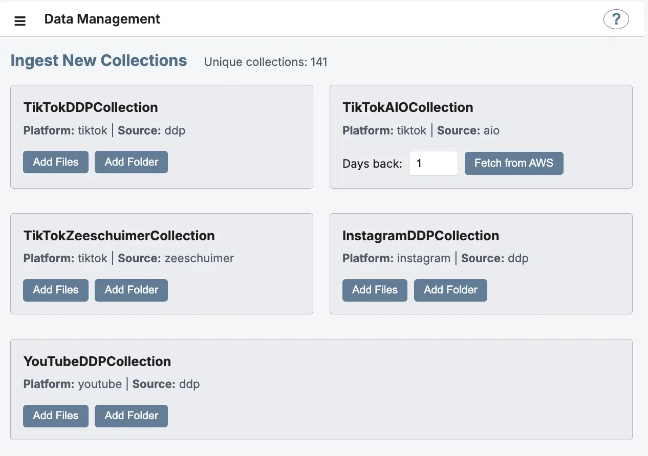 Data Management: ingesting new collections from different donation formats