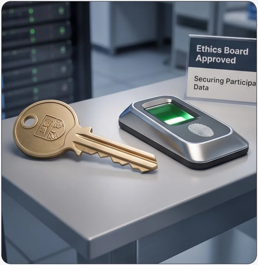 A key and a fingerprint reader beside an 