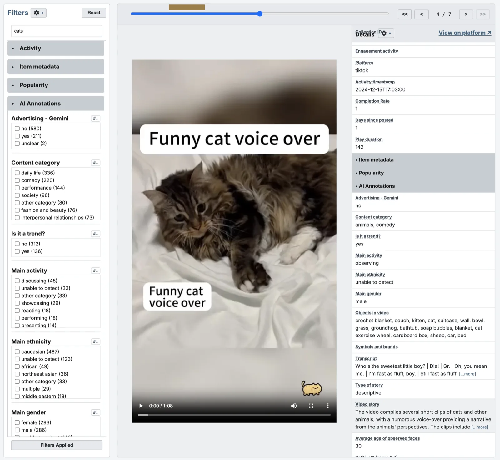 Video Analysis tab: watching and tagging an individual video